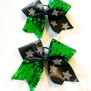 Cheerleader Green and Black Bows